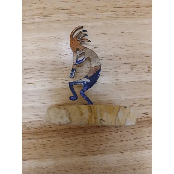 Kokopelli Enameled Metal Art Figurine Colorful Southwest Sandstone Rock 4" Tall - Picture 6 of 8